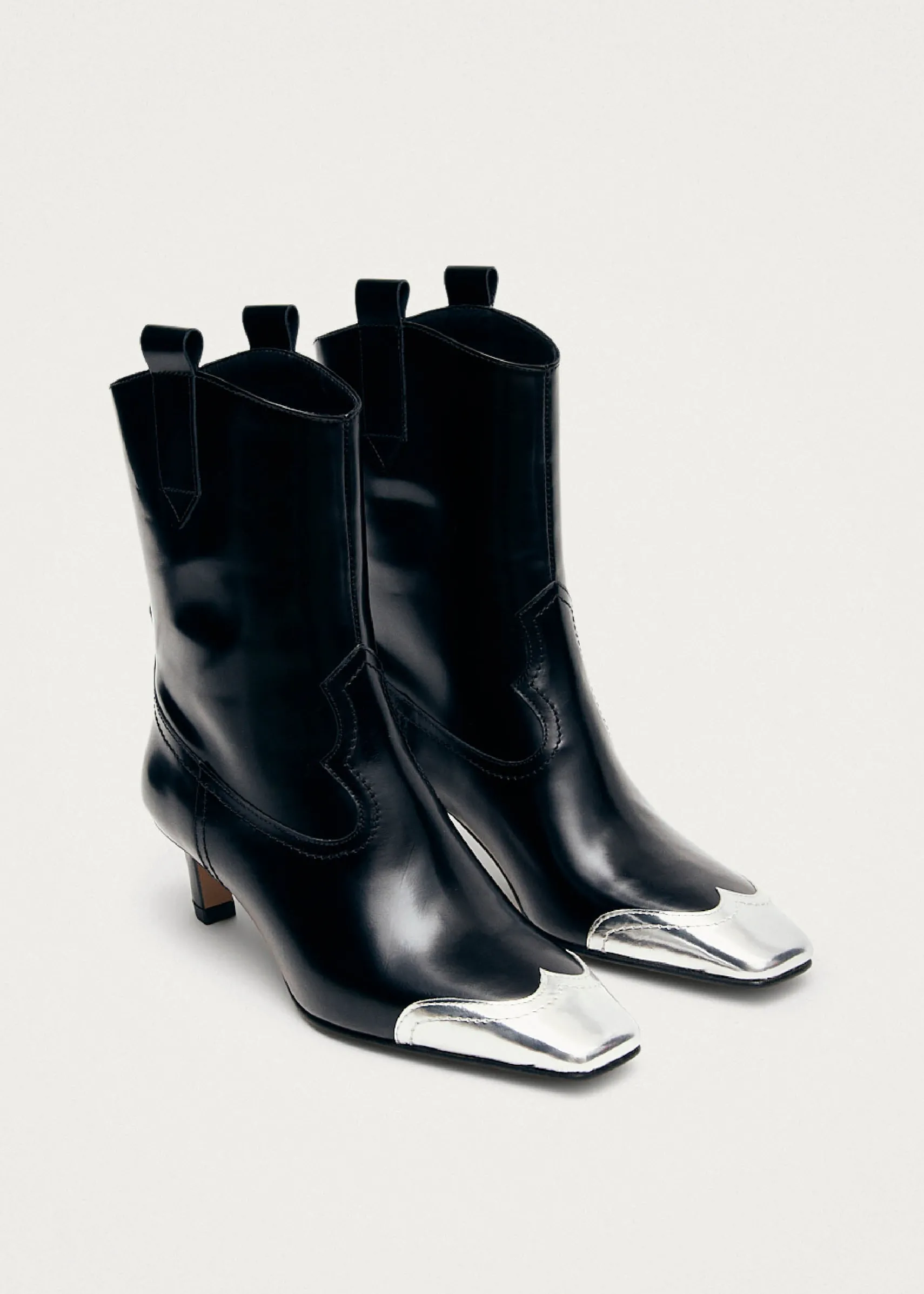 ALOHAS Hudson Shimmer Bicolor Black Silver Leather Ankle Boots