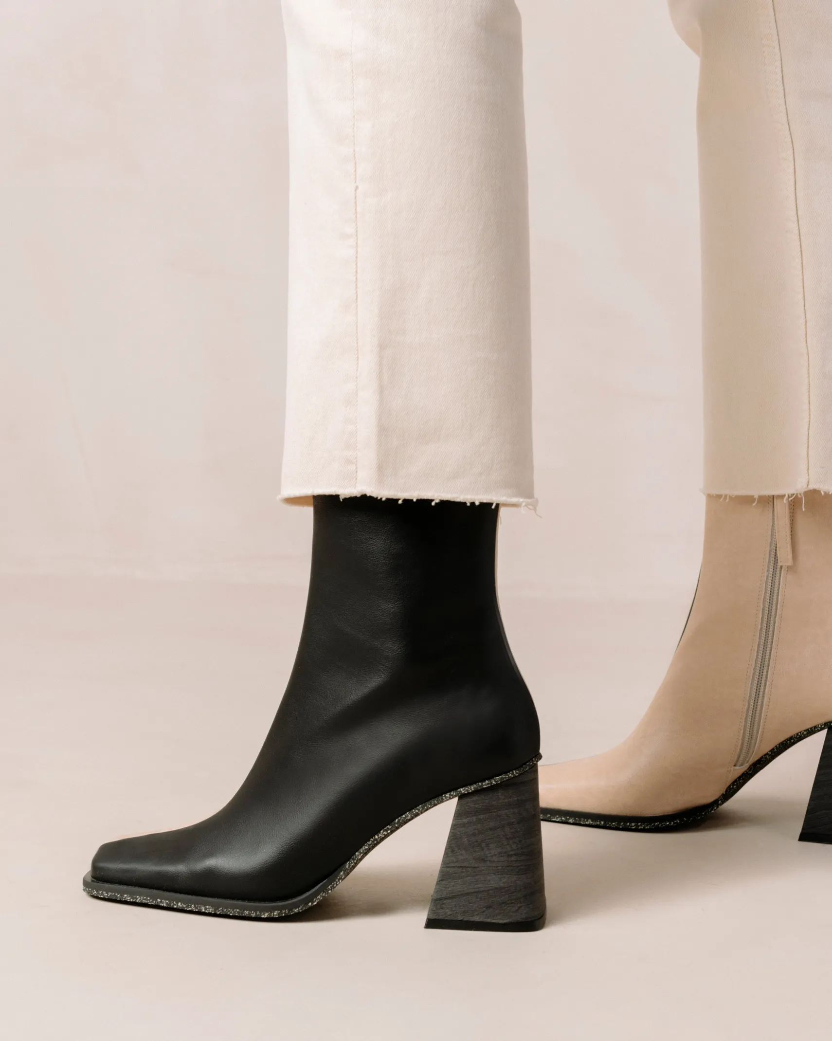 ALOHAS South Bicolor Corn Stone Beige Black Vegan Leather Ankle Boots