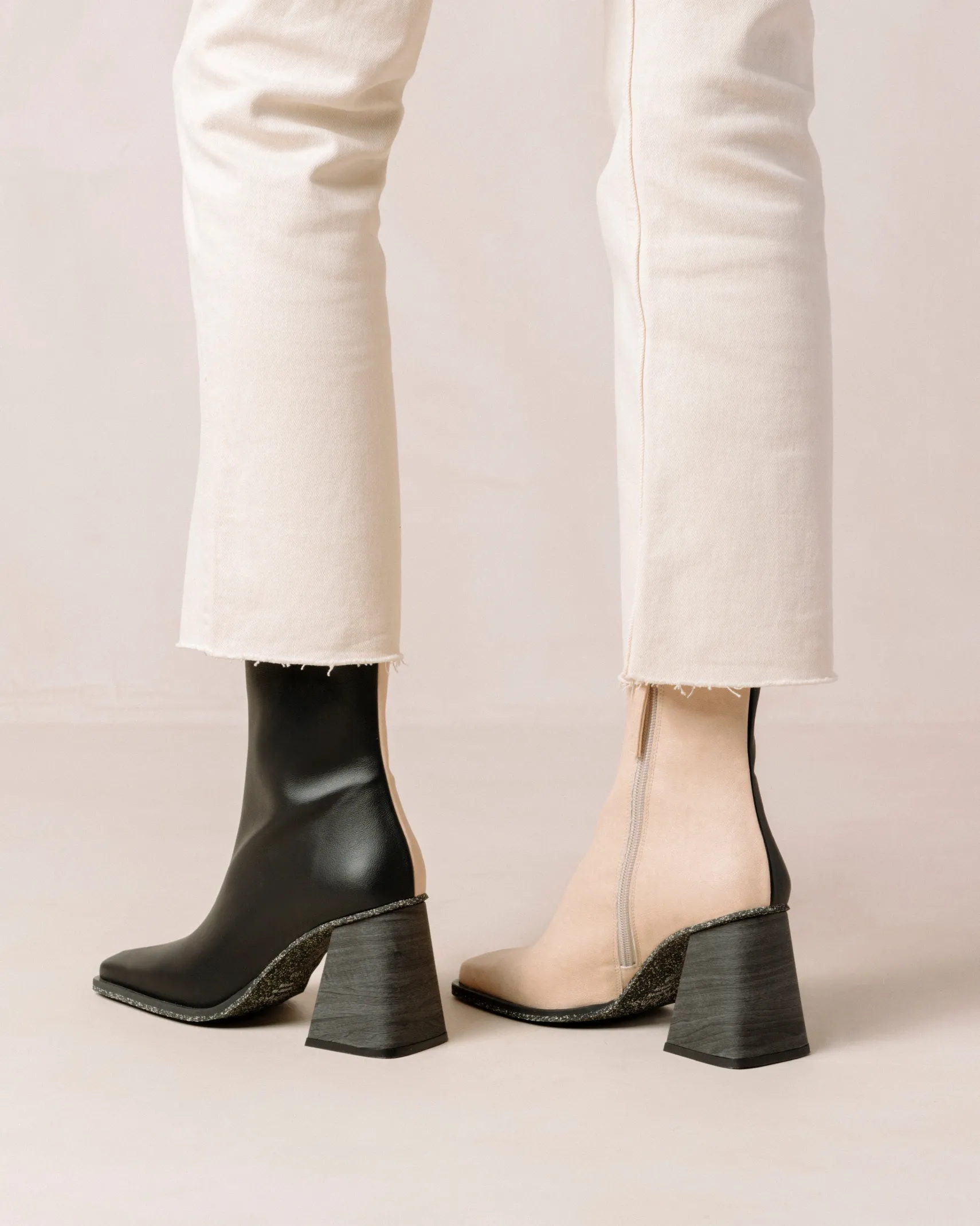 ALOHAS South Bicolor Corn Stone Beige Black Vegan Leather Ankle Boots