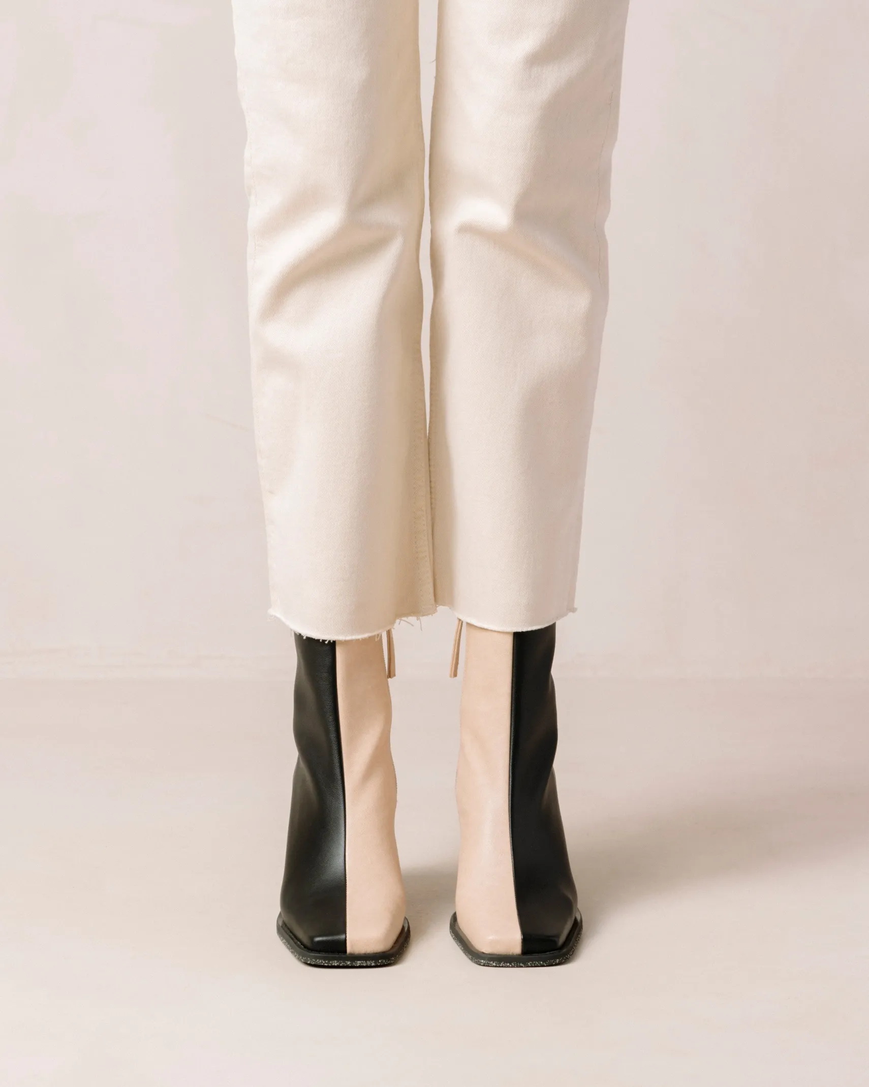 ALOHAS South Bicolor Corn Stone Beige Black Vegan Leather Ankle Boots