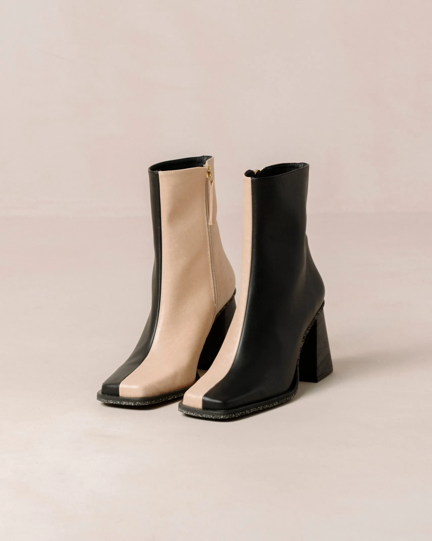 ALOHAS South Bicolor Corn Stone Beige Black Vegan Leather Ankle Boots